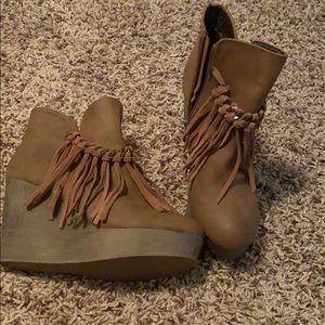 Platform fringe booties